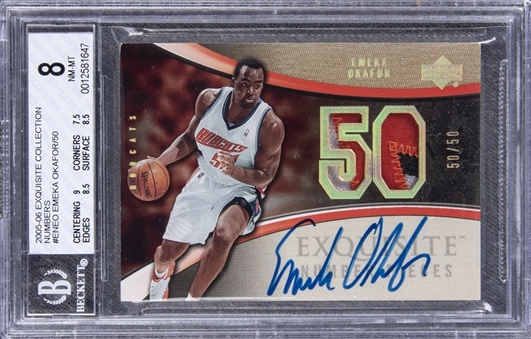 2005-06 UD "Exquisite Collection" Number Pieces #ENEO Emeka Okafor Signed Game Used Patch Card (#50/50) – BGS NM-MT 8/BGS 9